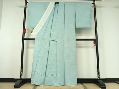 平和屋着物▽上質な色無地　単衣　吉祥花地紋　水色　正絹　逸品　AABJ1674jh