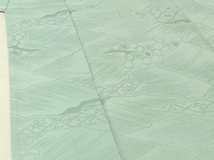 平和屋着物▽上質な色無地　単衣　吉祥花地紋　水色　正絹　逸品　AABJ1674jh