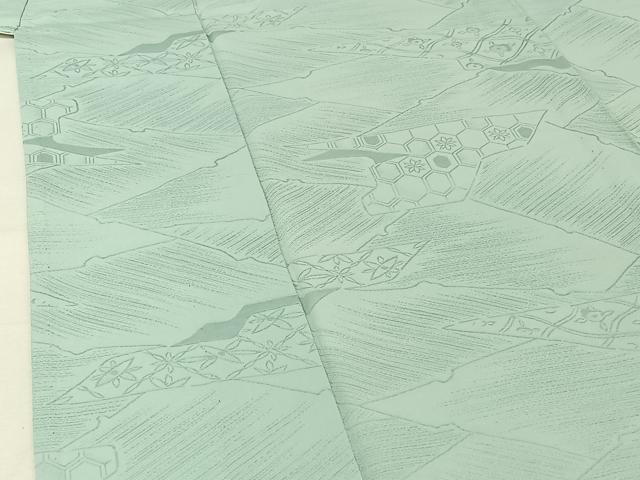 平和屋着物▽上質な色無地　単衣　吉祥花地紋　水色　正絹　逸品　AABJ1674jh