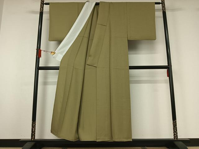 平和屋着物▽色無地　単衣　柳茶色　洗える着物　AABJ1676jh