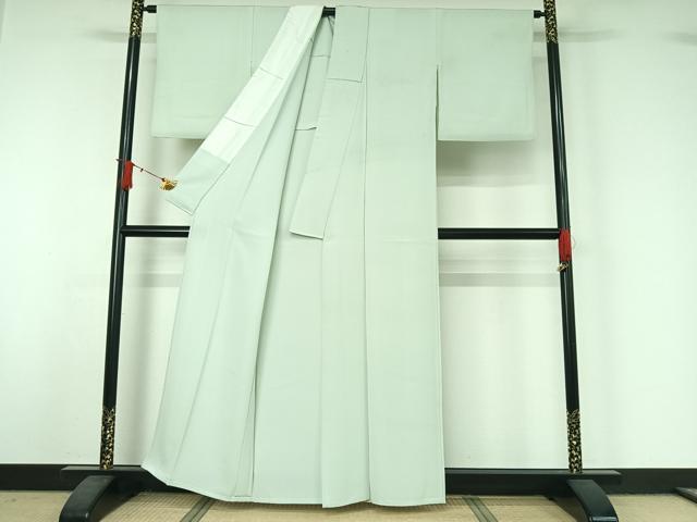 平和屋着物▽上質な色無地　単衣　白緑色　正絹　逸品　AABJ1678jh
