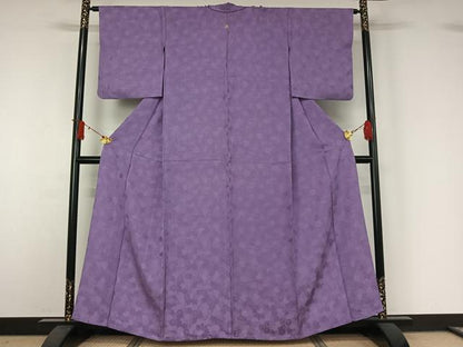 平和屋着物▽上質な色無地　単衣　花尽くし地紋　藤紫色　正絹　逸品　AABJ1680jh