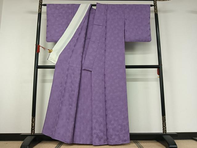 平和屋着物▽上質な色無地　単衣　花尽くし地紋　藤紫色　正絹　逸品　AABJ1680jh