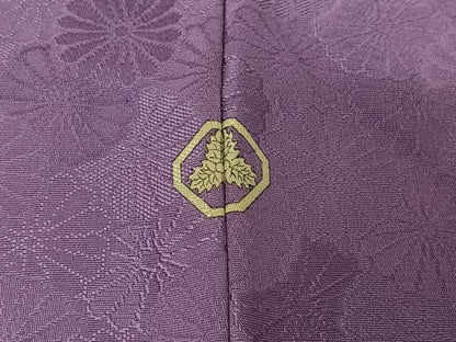 平和屋着物▽上質な色無地　単衣　花尽くし地紋　藤紫色　正絹　逸品　AABJ1680jh