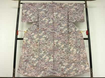 平和屋着物▽上質な小紋　単衣　草花文　正絹　逸品　AABJ1681jh