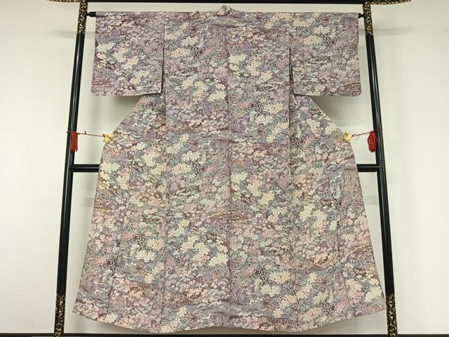 平和屋着物▽上質な小紋　単衣　草花文　正絹　逸品　AABJ1681jh