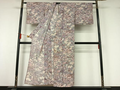 平和屋着物▽上質な小紋　単衣　草花文　正絹　逸品　AABJ1681jh