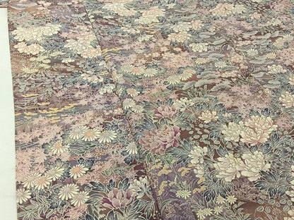 平和屋着物▽上質な小紋　単衣　草花文　正絹　逸品　AABJ1681jh