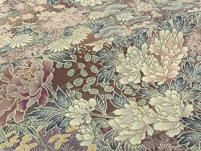 平和屋着物▽上質な小紋　単衣　草花文　正絹　逸品　AABJ1681jh