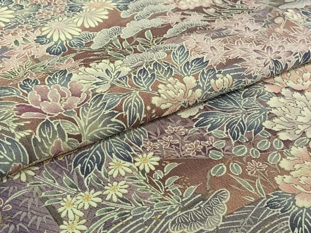 平和屋着物▽上質な小紋　単衣　草花文　正絹　逸品　AABJ1681jh