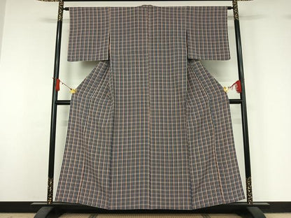 平和屋着物▽上質な小紋　単衣　格子　正絹　逸品　AABJ1683jh