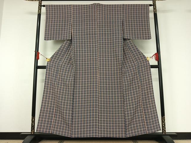 平和屋着物▽上質な小紋　単衣　格子　正絹　逸品　AABJ1683jh