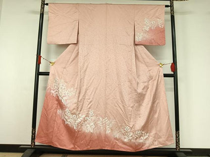 平和屋着物▽訪問着　単衣　草花文　暈し染め　正絹　逸品　AABJ1686jh