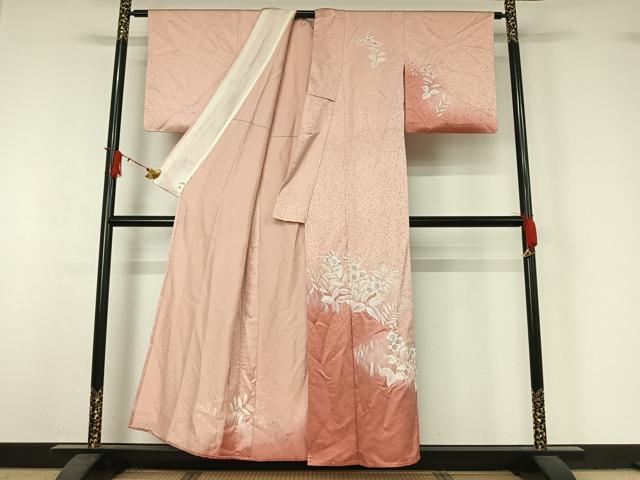 平和屋着物▽訪問着　単衣　草花文　暈し染め　正絹　逸品　AABJ1686jh