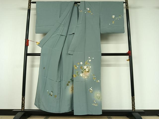 平和屋着物▽京加賀友禅作家　伊達富美子　訪問着　単衣　草花文　暈し染め　正絹　逸品　AABJ1687jh