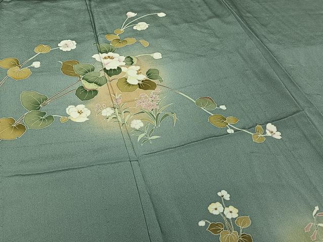平和屋着物▽京加賀友禅作家　伊達富美子　訪問着　単衣　草花文　暈し染め　正絹　逸品　AABJ1687jh