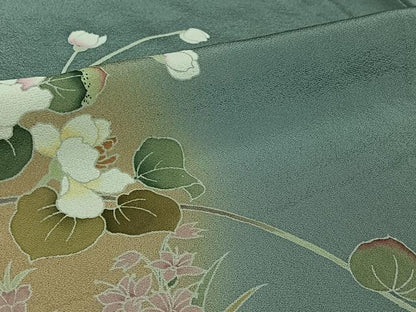 平和屋着物▽京加賀友禅作家　伊達富美子　訪問着　単衣　草花文　暈し染め　正絹　逸品　AABJ1687jh