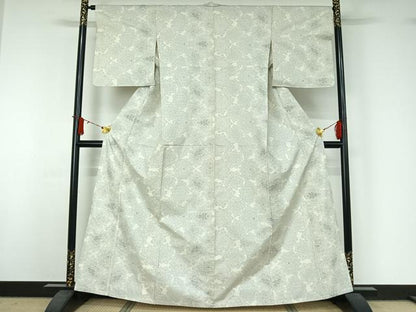 平和屋着物▽本場大島紬　白大島　単衣　9マルキ　花尽くし　正絹　逸品　AABJ1689jh