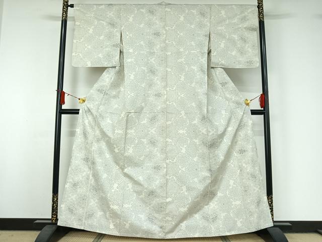 平和屋着物▽本場大島紬　白大島　単衣　9マルキ　花尽くし　正絹　逸品　AABJ1689jh