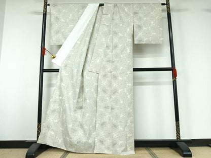 平和屋着物▽本場大島紬　白大島　単衣　9マルキ　花尽くし　正絹　逸品　AABJ1689jh