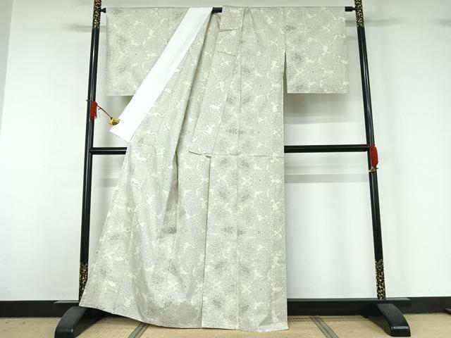 平和屋着物▽本場大島紬　白大島　単衣　9マルキ　花尽くし　正絹　逸品　AABJ1689jh