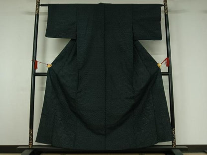 平和屋着物▽上質な紬　単衣　幾何学文様　正絹　逸品　AABJ1690jh