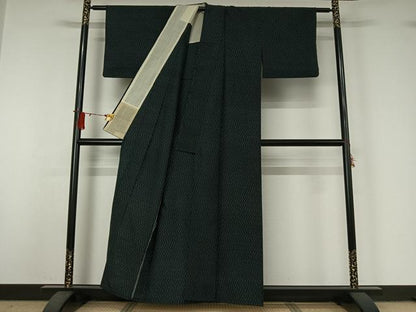 平和屋着物▽上質な紬　単衣　幾何学文様　正絹　逸品　AABJ1690jh
