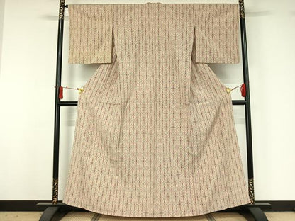 平和屋着物▽本塩沢　単衣　幾何学文様　正絹　逸品　AABJ1692jh