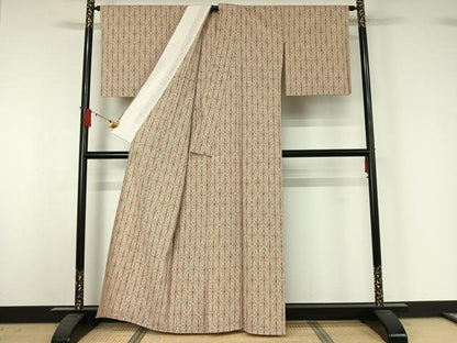 平和屋着物▽本塩沢　単衣　幾何学文様　正絹　逸品　AABJ1692jh