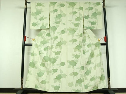 平和屋着物▽上質な小紋　単衣　地紋起こし　草花文　正絹　逸品　AABJ1693jh