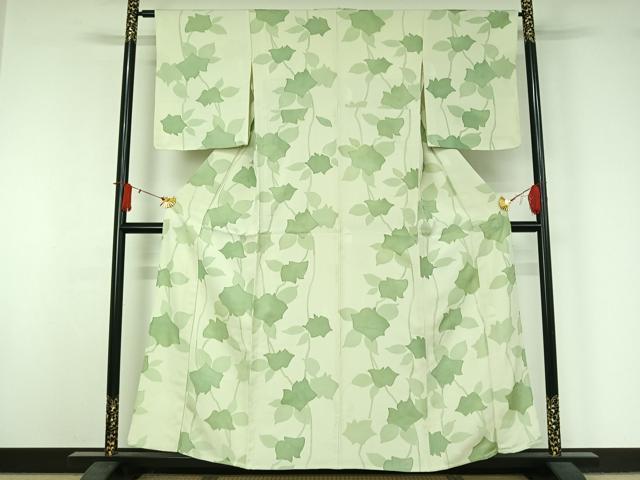平和屋着物▽上質な小紋　単衣　地紋起こし　草花文　正絹　逸品　AABJ1693jh