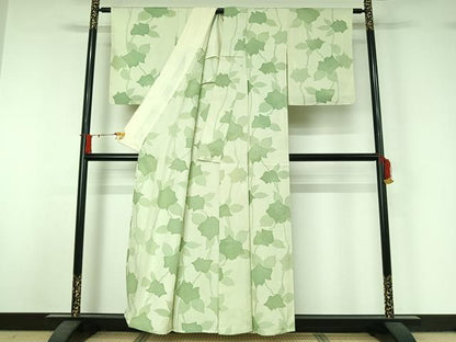 平和屋着物▽上質な小紋　単衣　地紋起こし　草花文　正絹　逸品　AABJ1693jh