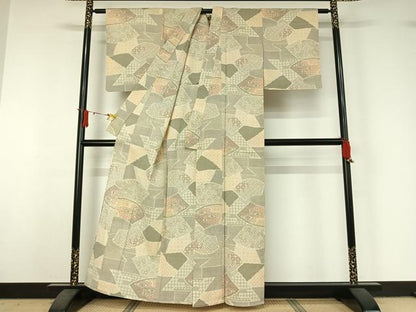平和屋着物▽本塩沢　単衣　地紙花文　正絹　逸品　未使用　AABJ1694jh