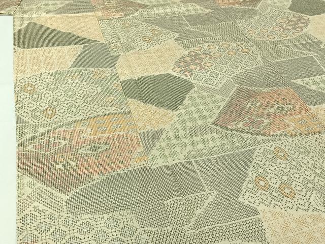 平和屋着物▽本塩沢　単衣　地紙花文　正絹　逸品　未使用　AABJ1694jh