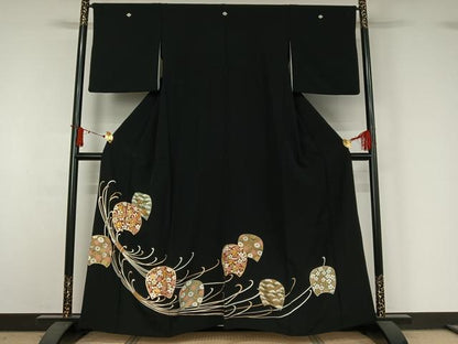 平和屋着物▽豪華黒留袖　単衣　駒刺繍　松竹梅　金銀彩　正絹　逸品　AABJ1696jh