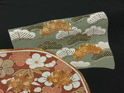 平和屋着物▽豪華黒留袖　単衣　駒刺繍　松竹梅　金銀彩　正絹　逸品　AABJ1696jh