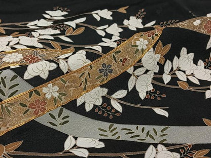 平和屋着物▽豪華黒留袖　単衣　作家物　駒刺繍　吉祥花文　金彩　正絹　逸品　AABJ1697jh