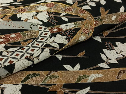 平和屋着物▽豪華黒留袖　単衣　作家物　駒刺繍　吉祥花文　金彩　正絹　逸品　AABJ1697jh