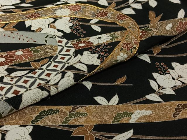 平和屋着物▽豪華黒留袖　単衣　作家物　駒刺繍　吉祥花文　金彩　正絹　逸品　AABJ1697jh