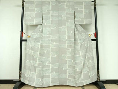 平和屋着物▽上質な小紋　単衣　幾何学文様　正絹　逸品　AABJ1700jh