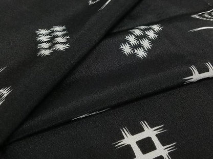 平和屋着物▽小紋　単衣　琉球絣文様　黒地　洗える着物　AABJ1701jh