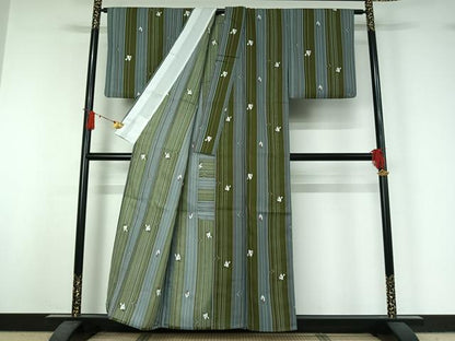平和屋着物▽小紋　単衣　幾何学文様　洗える着物　AABJ1703jh