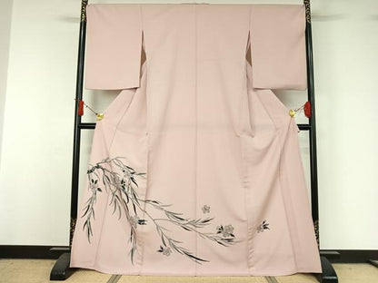 平和屋着物▽色留訪問着　単衣　手描き　草花文　洗える着物　AABJ1704jh