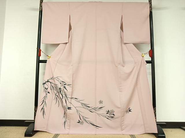 平和屋着物▽色留訪問着　単衣　手描き　草花文　洗える着物　AABJ1704jh