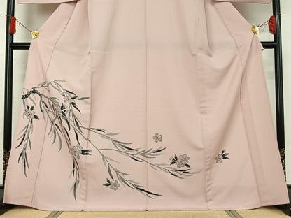 平和屋着物▽色留訪問着　単衣　手描き　草花文　洗える着物　AABJ1704jh