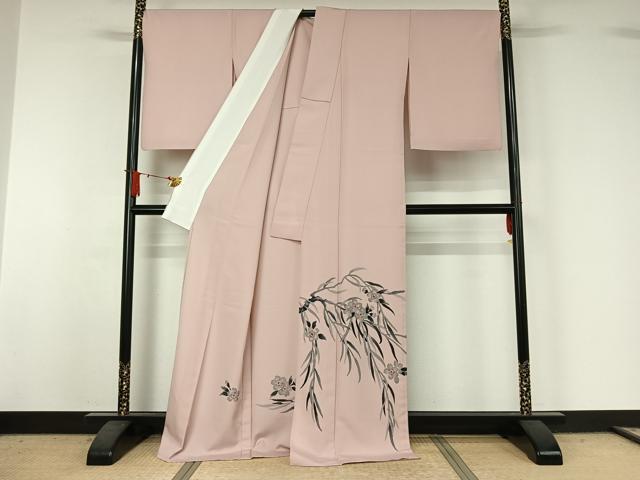 平和屋着物▽色留訪問着　単衣　手描き　草花文　洗える着物　AABJ1704jh
