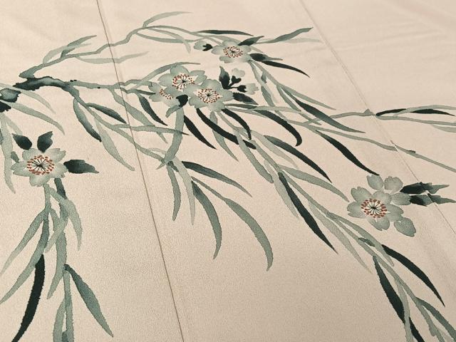 平和屋着物▽色留訪問着　単衣　手描き　草花文　洗える着物　AABJ1704jh