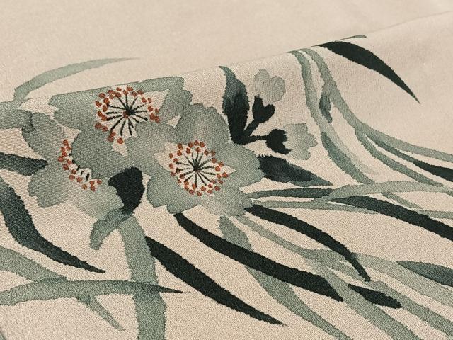平和屋着物▽色留訪問着　単衣　手描き　草花文　洗える着物　AABJ1704jh