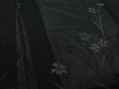 平和屋着物▽羽織　スリーシーズン　春夏秋　塵除け　草花文　黒地　銀糸　正絹　逸品　AABJ1705jh