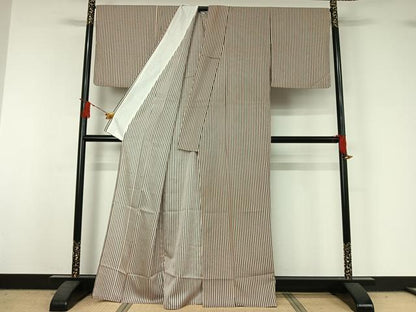平和屋着物▽小紋　単衣　縞　洗える着物　AABJ1706jh